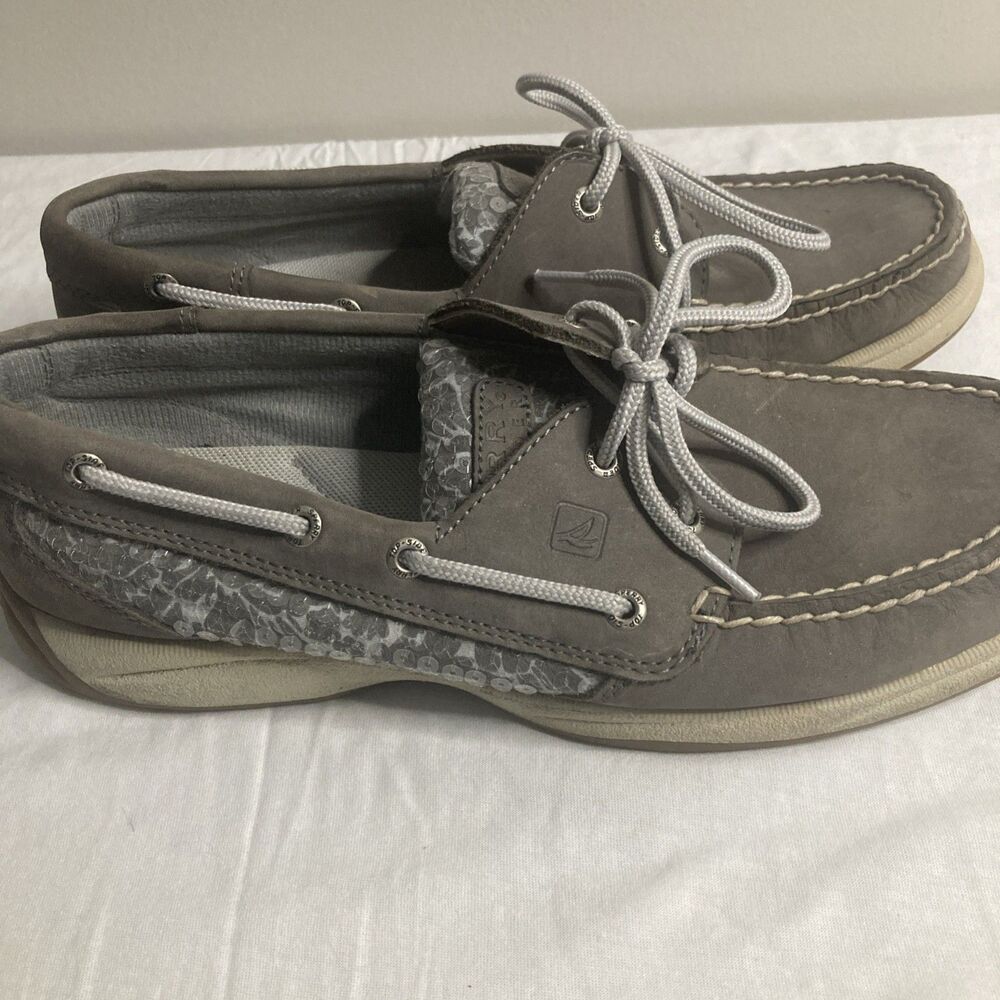 Sperry Top- Sider Womens Gray Leather Sequins Boat Deck Shoes 9M